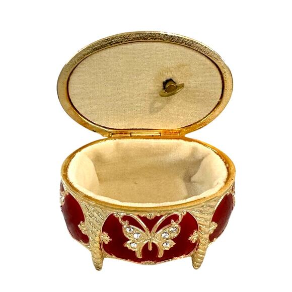 Splendid Music Box Red Enamel Crystal Embellished Butterfly Trinket Jewelry Box - Picture 6 of 8